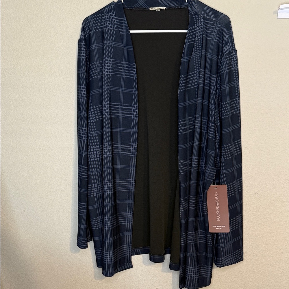 Polished & Poised Navy Plaid Open Cardigan, nwt 2XL